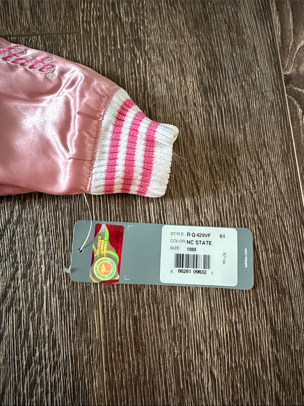 adidas Pink Satin Kids Bomber Jacket with Striped Ribbing - Picture 2 of 5